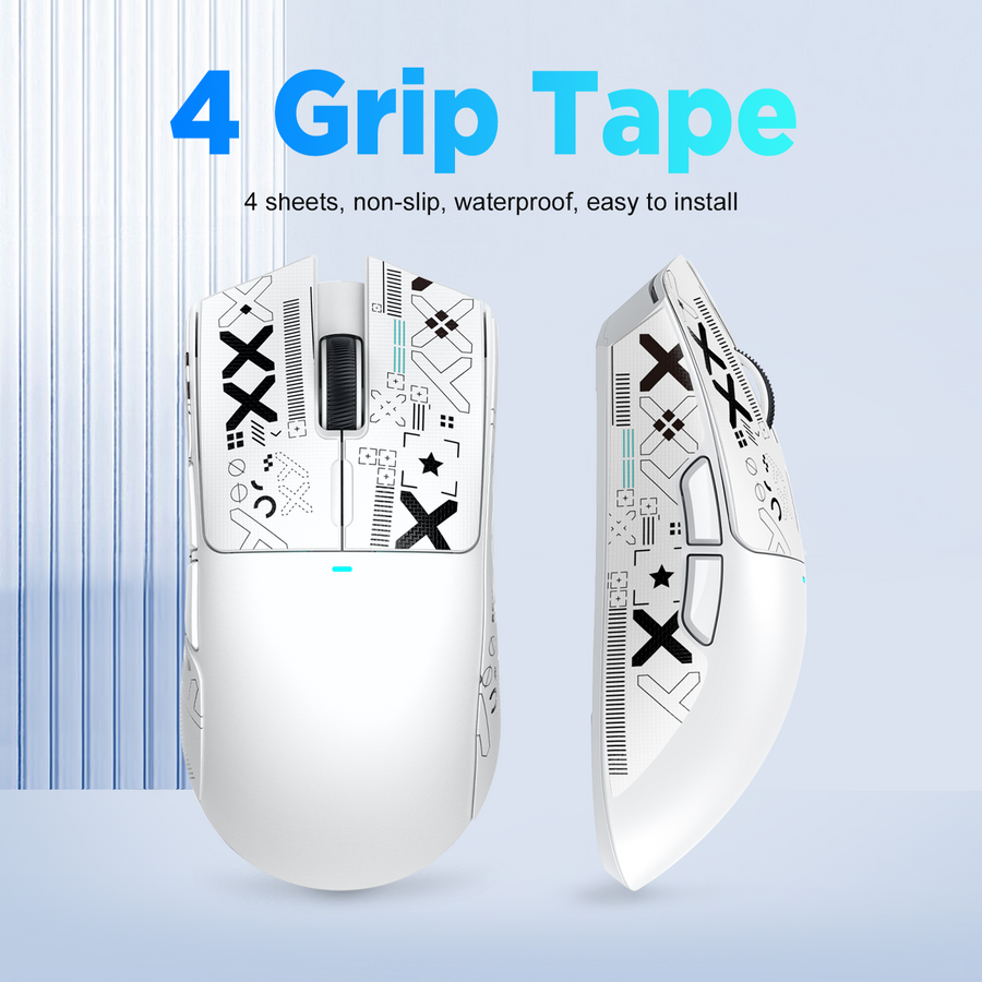 A gaming mouse and matching grip tape pieces introduce the guide's focus on traction, placement, and model-specific fit.