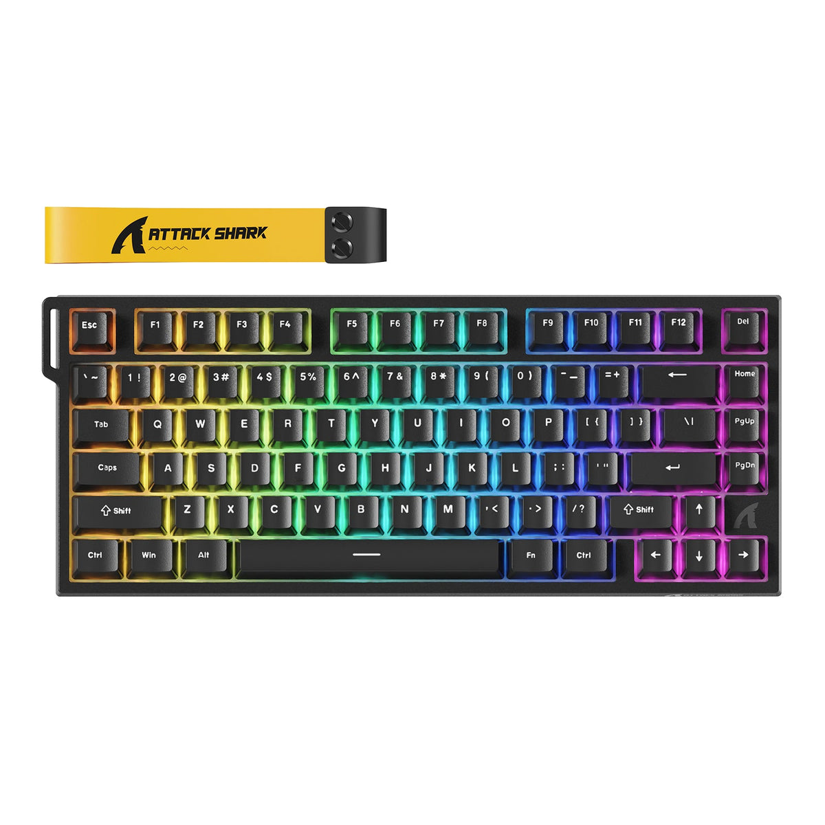 Compact Hall Effect keyboard on a clean desk with its keys and backlighting visible.