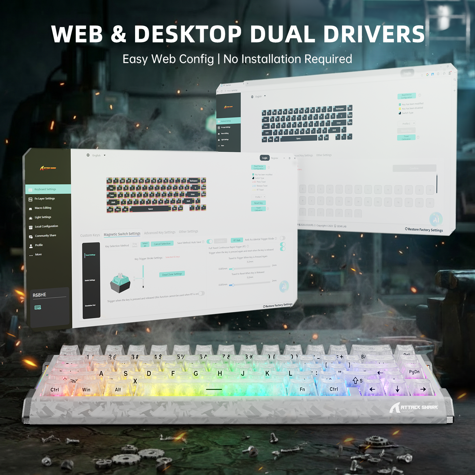 ATTACK SHARK R68 HE Carbon Fiber Rapid Trigger Keyboard Magnetic Switch