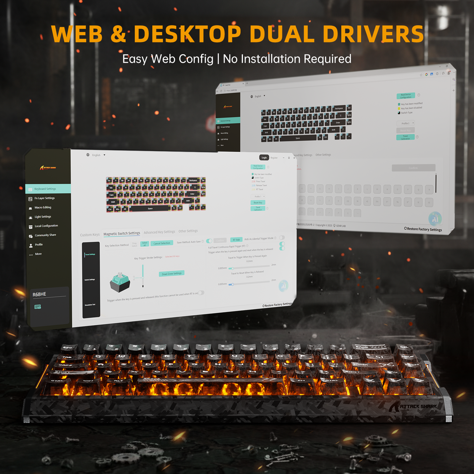 ATTACK SHARK R68 HE Carbon Fiber Rapid Trigger Keyboard Magnetic Switch