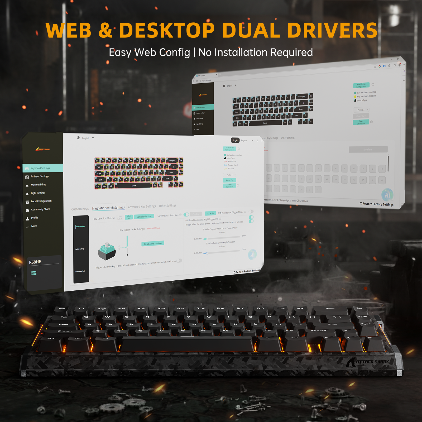 ATTACK SHARK R68 HE Carbon Fiber Rapid Trigger Keyboard Magnetic Switch