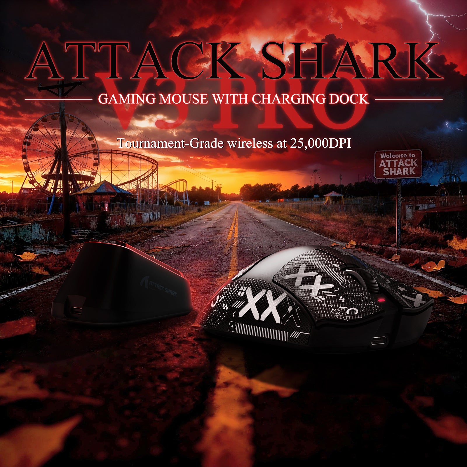 ATTACK SHARK V3PRO Ultra-Light Tri-Mode Gaming Mouse with Charging Dock