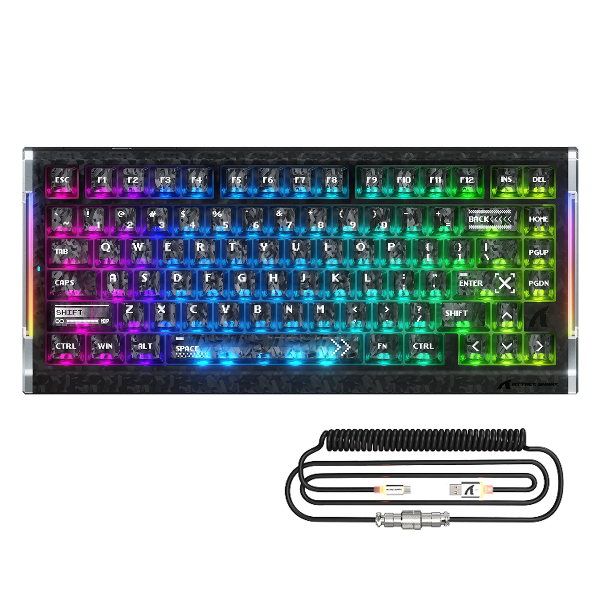 ATTACK SHARK R86 HE Carbon Fiber Wired Rapid Trigger Magnetic Switch Gaming Keyboard with C01 ULTRA RGB Coiled Cable