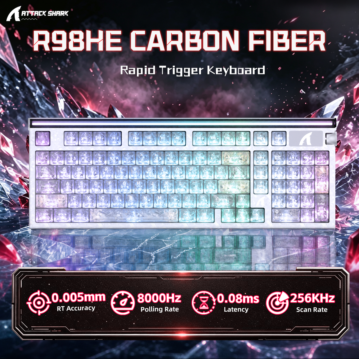 ATTACK SHARK R98 HE Carbon Fiber Wired Rapid Trigger Magnetic Switch Keyboard With C01 Ultra RGB Coiled Cable