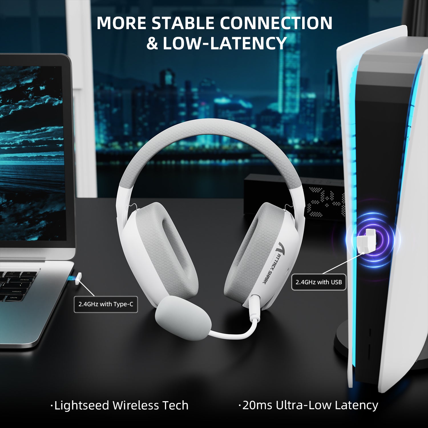 ATTACK SHARK L80PRO headset connected to devices for low latency.