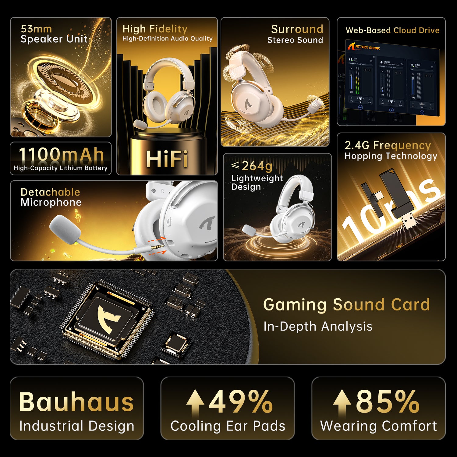 ATTACK SHARK L50PRO Tri-Mode Connection Wireless Gaming Headset