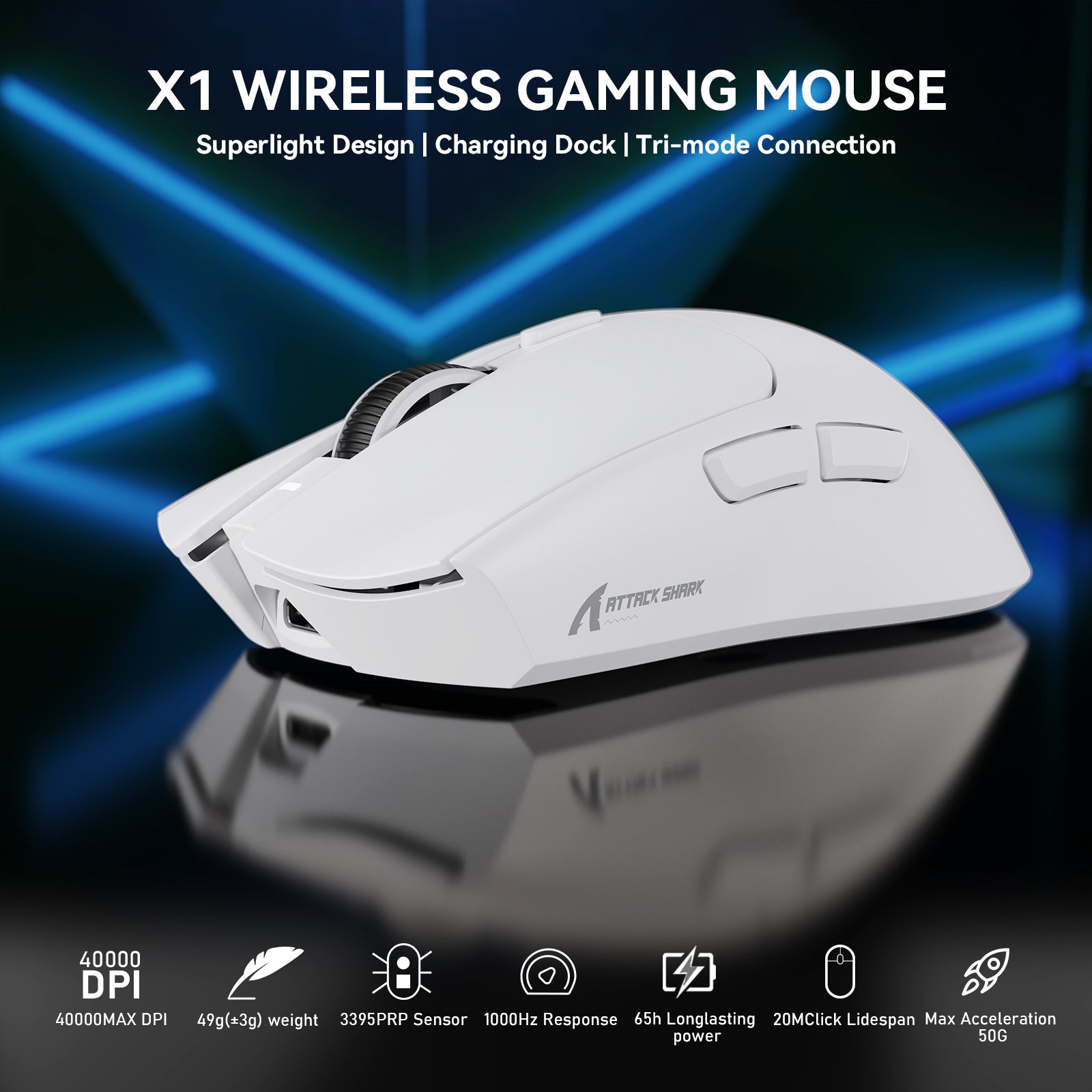 ATTACK SHARK X1 Tri-mode Gaming Mouse with Touchpad RGB Charging Dock PAW3395PRO Sensor