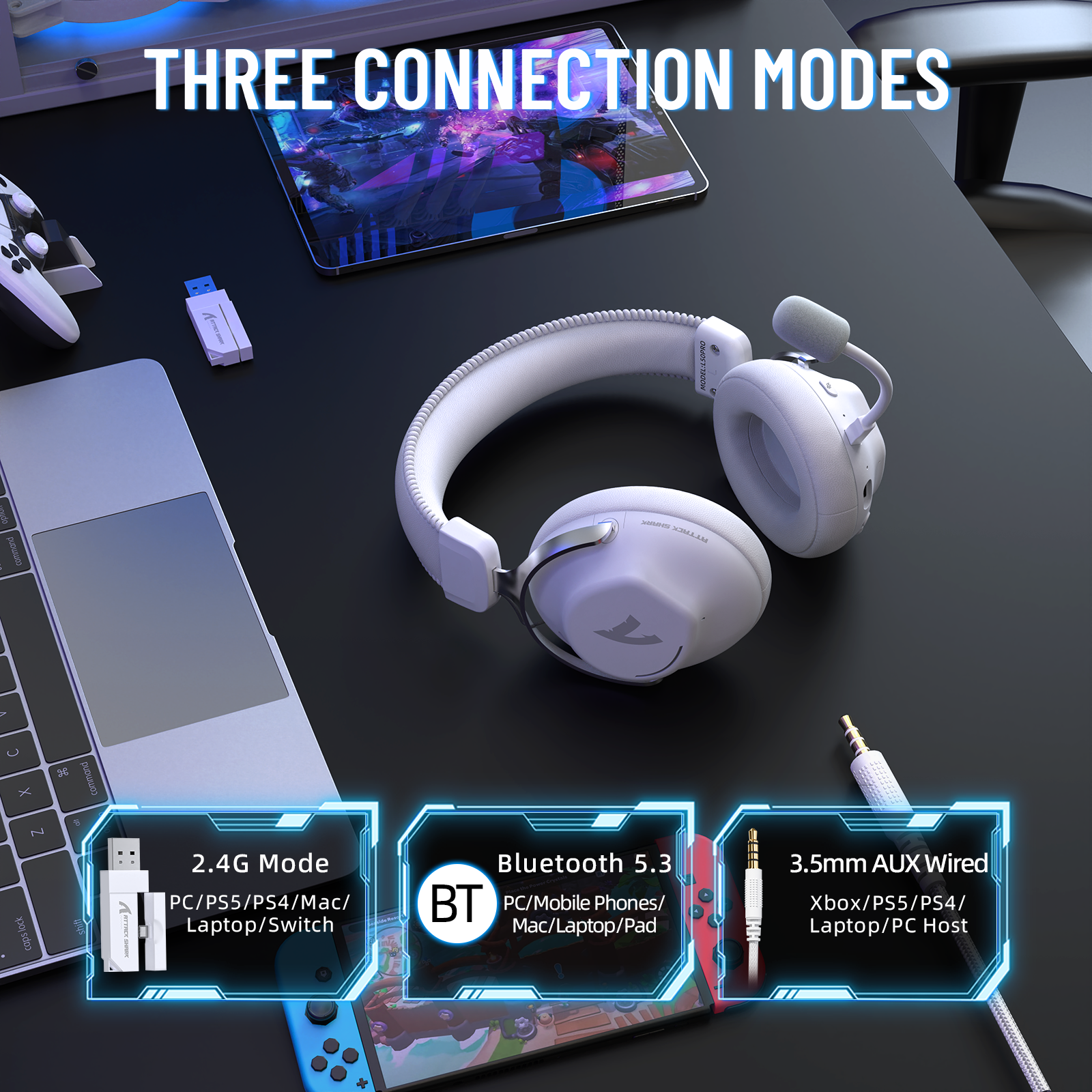 ATTACK SHARK L50 PRO Tri-Mode Wireless Gaming Headset