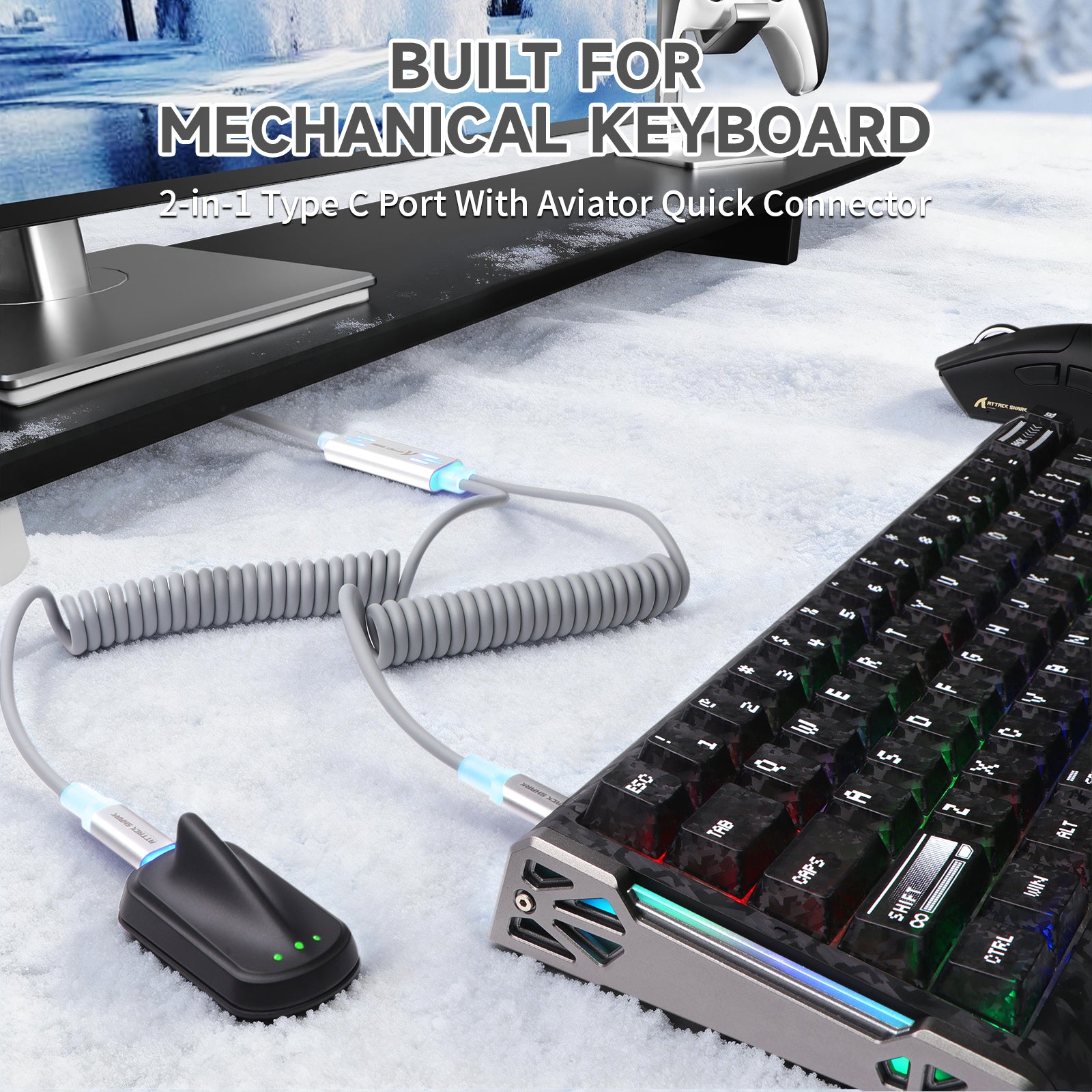 ATTACK SHARK C08 2-in-1 Custom Aviation Cable for 8kHz Magnetic Keyboards