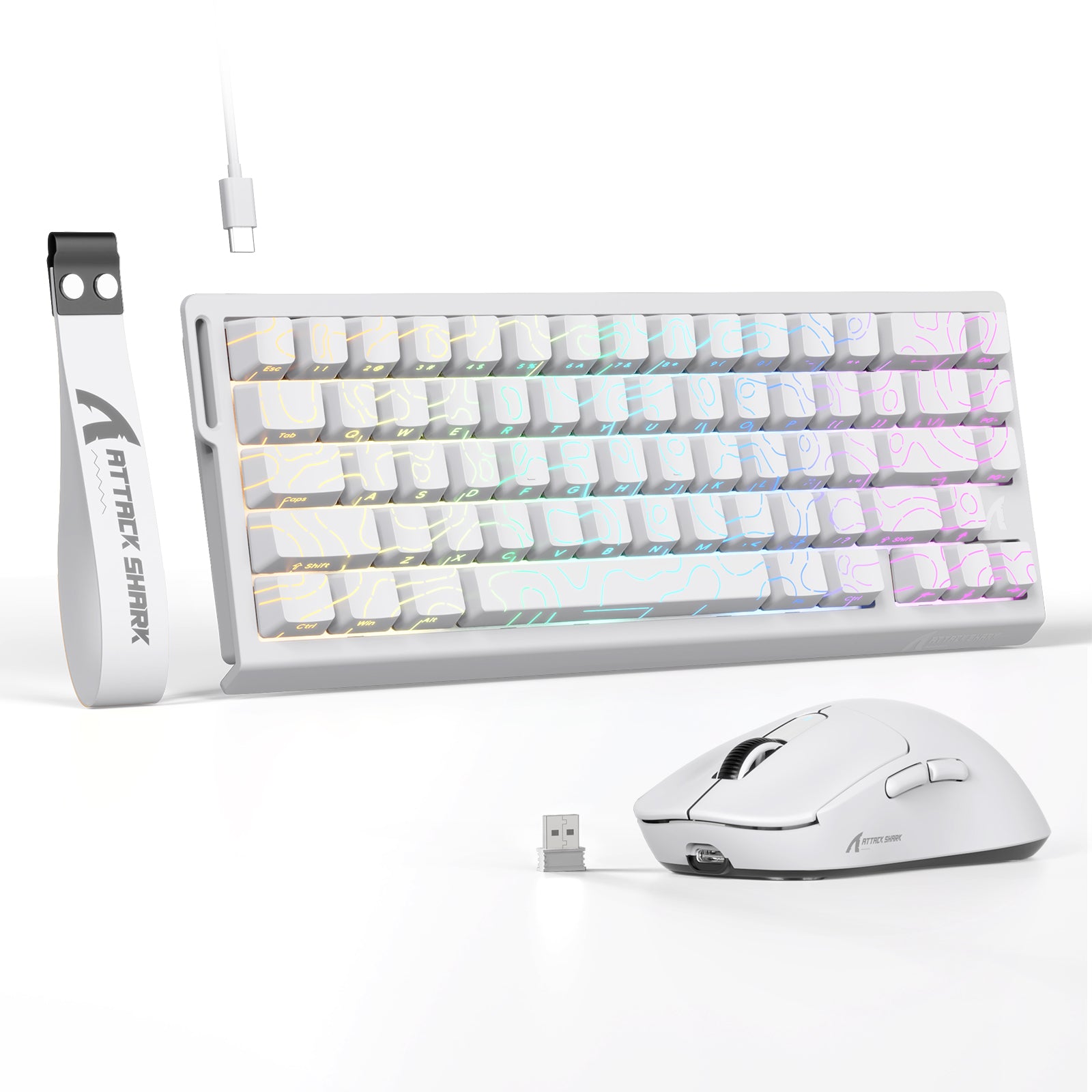 ATTACK SHARK X68HE Magnetic Keyboard and X3 Gaming Mouse set, white with RGB. 60% keyboard and wireless mouse.