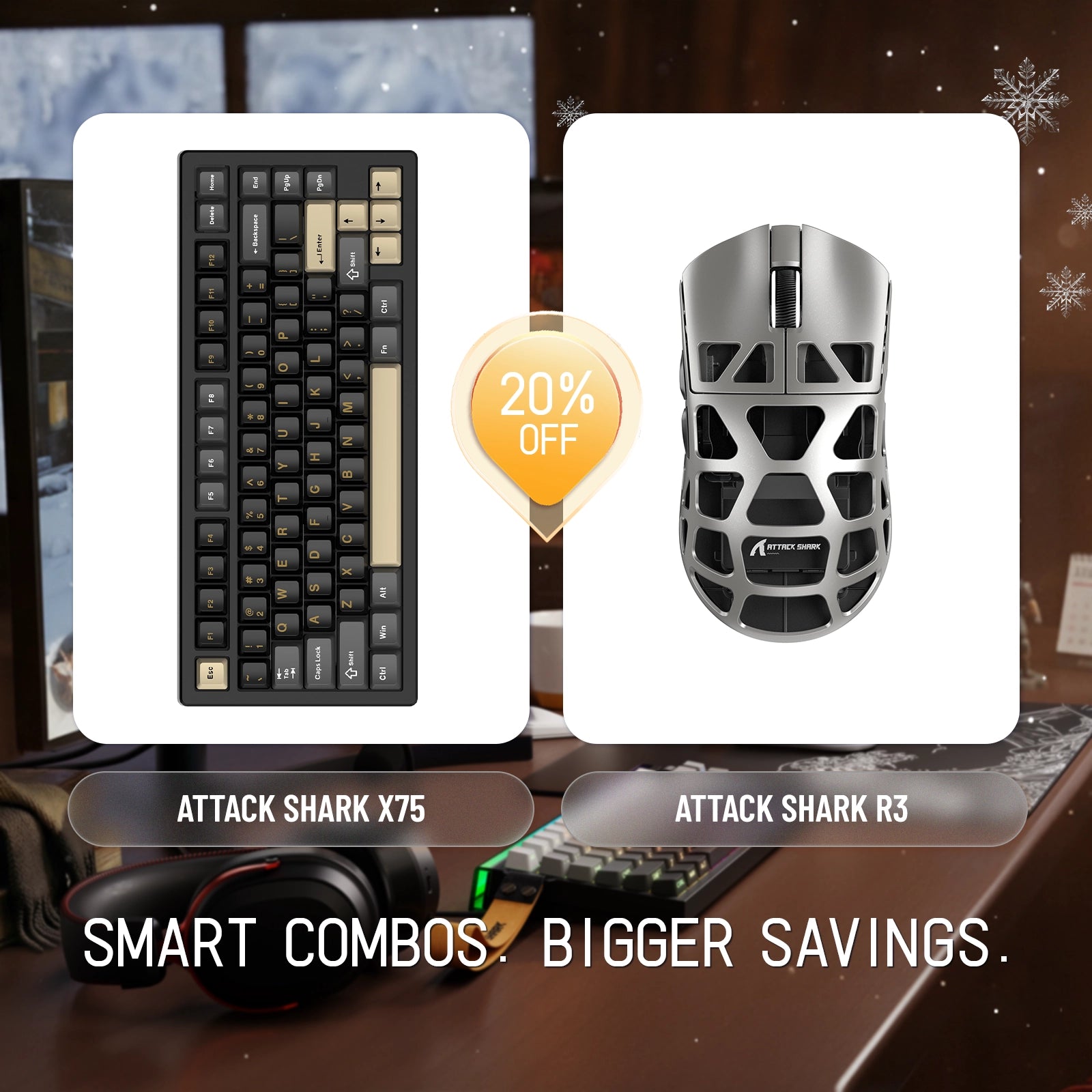 ATTACK SHARK X75 Full Aluminum Keyboard + R3 Magnesium Alloy Gaming Mouse Bundle