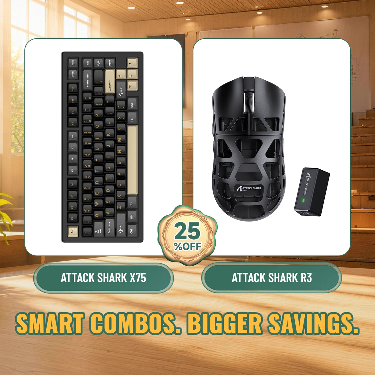 ATTACK SHARK X75 Full Aluminum Keyboard + R3 Magnesium Alloy Gaming Mouse Bundle