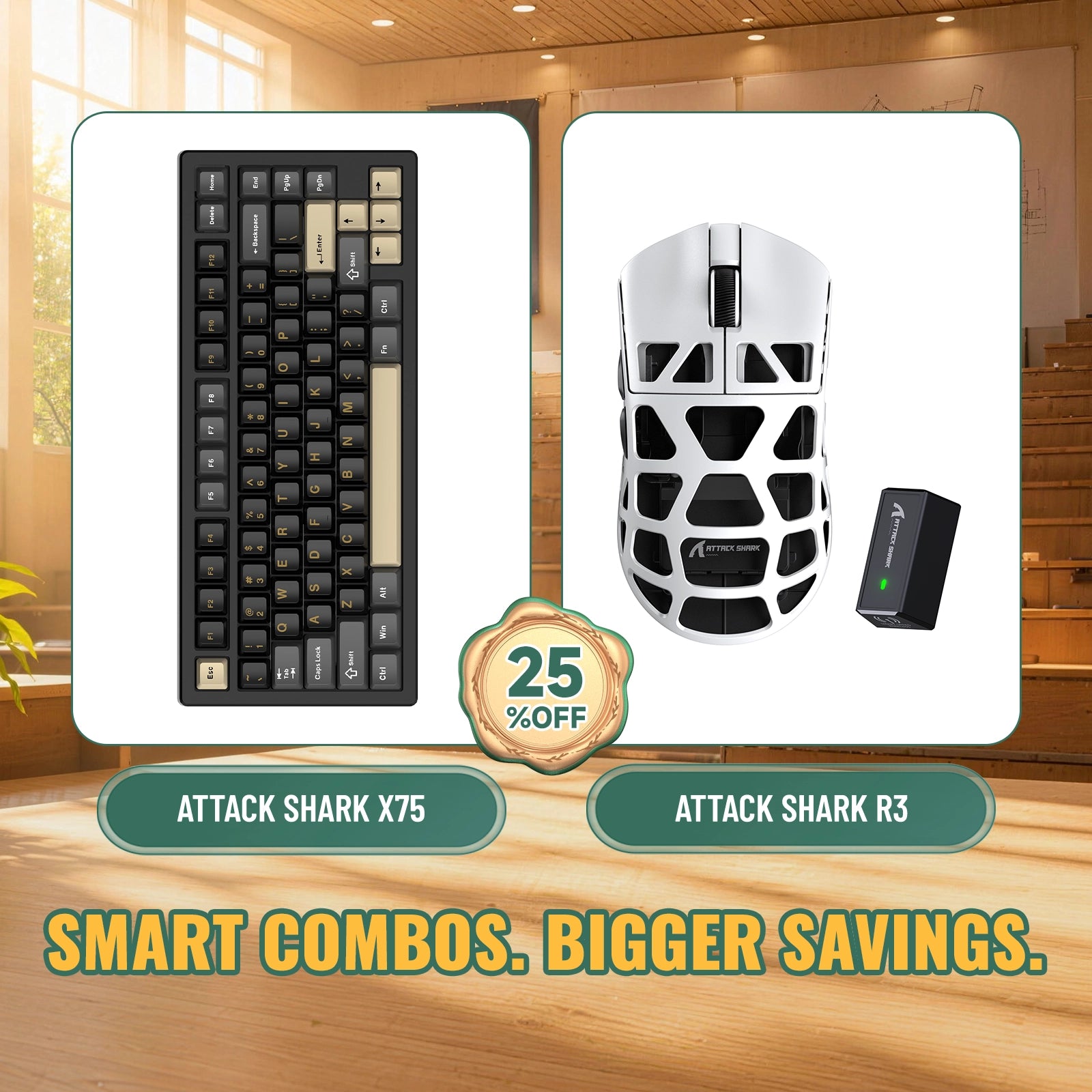 ATTACK SHARK X75 Full Aluminum Keyboard + R3 Magnesium Alloy Gaming Mouse Bundle