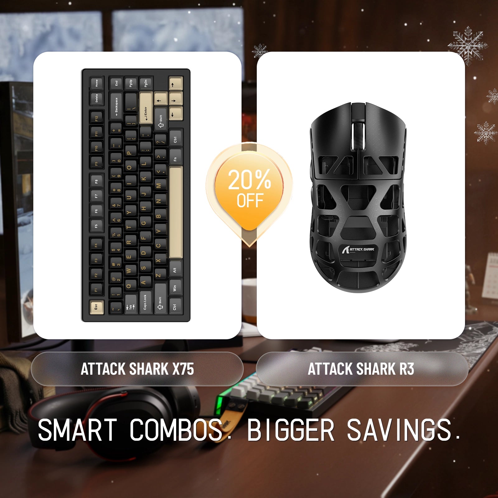 ATTACK SHARK X75 Full Aluminum Keyboard + R3 Magnesium Alloy Gaming Mouse Bundle