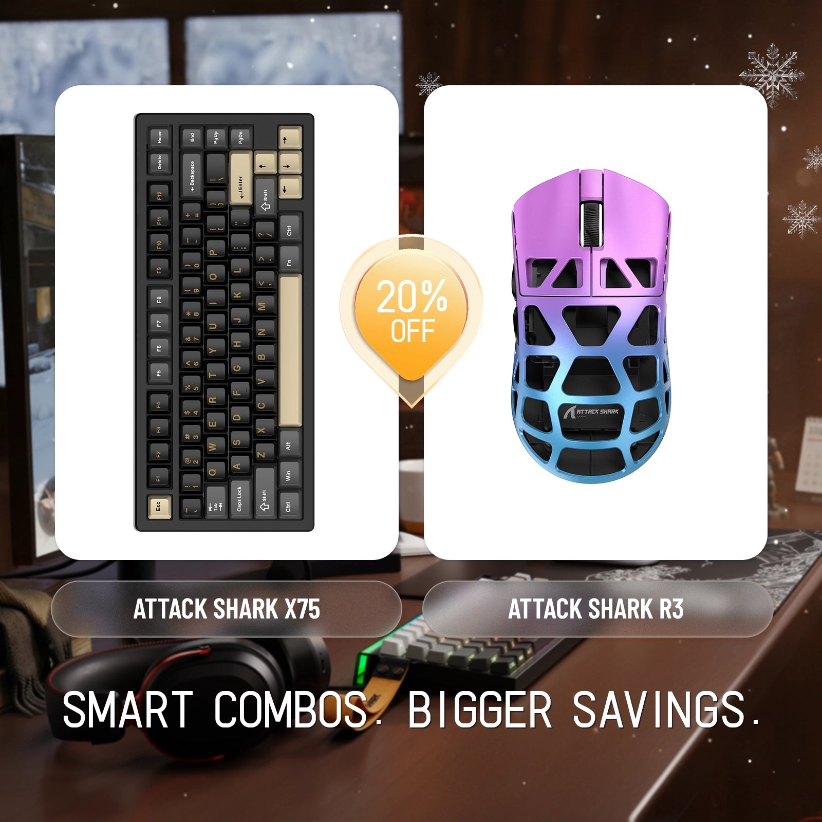 ATTACK SHARK X75 Full Aluminum Keyboard + R3 Magnesium Alloy Gaming Mouse Bundle