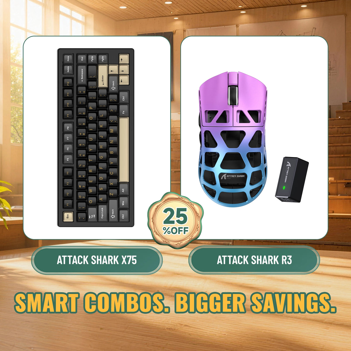 ATTACK SHARK X75 Full Aluminum Keyboard + R3 Magnesium Alloy Gaming Mouse Bundle