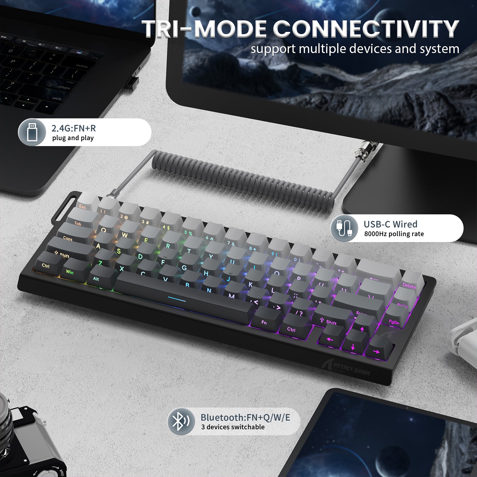ATTACK SHARK X68PRO HE Wireless Rapid Trigger Keyboard With Coiled Cable