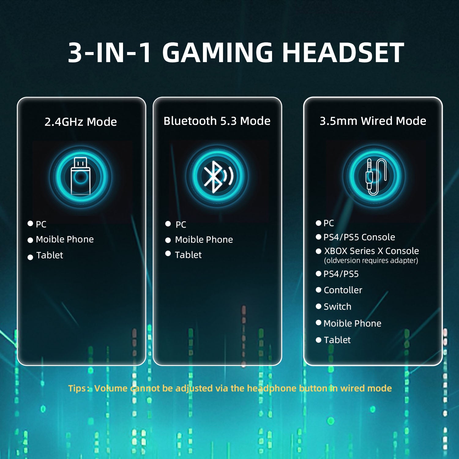 ATTACK SHARK L80PRO headset 3-in-1 connectivity: 2.4GHz, Bluetooth, wired. Compatible with PC, mobile, and consoles.