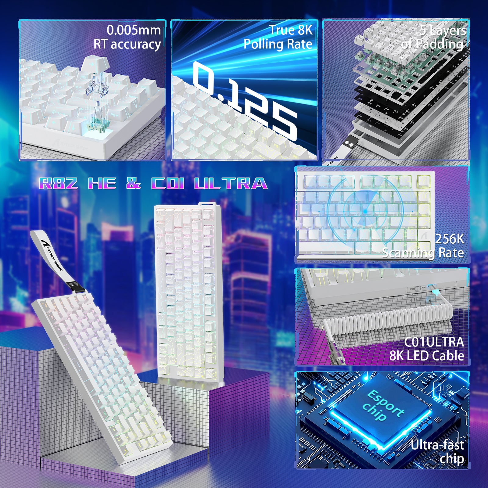 ATTACK SHARK R82 HE Wired 75% Gaming Keyboard with C01ULTRA LED Cable