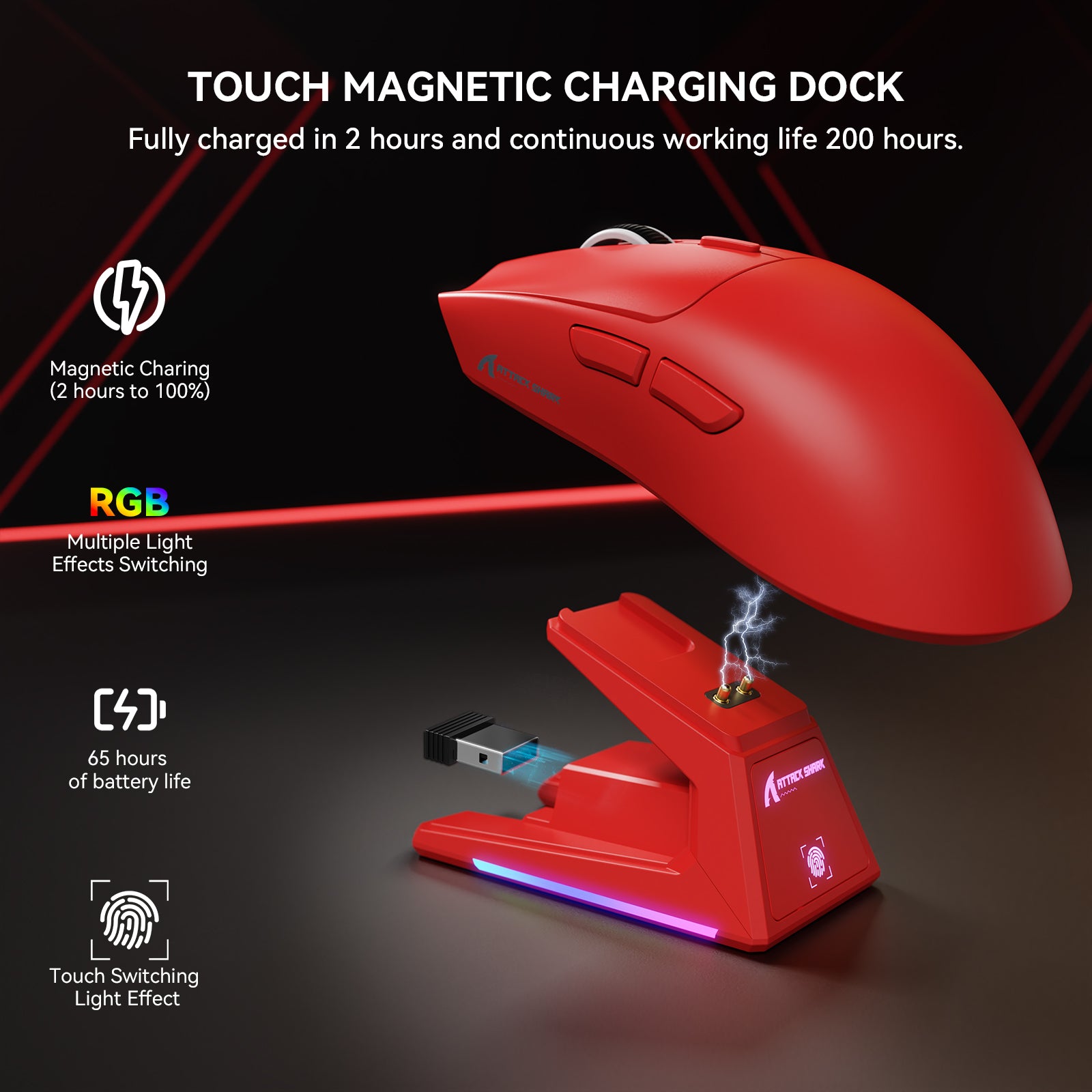 ATTACK SHARK X1 Tri-mode Gaming Mouse with Touchpad RGB Charging Dock PAW3395PRO Sensor