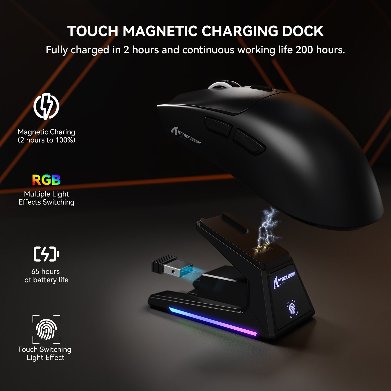 ATTACK SHARK X1 Tri-mode Gaming Mouse with Touchpad RGB Charging Dock PAW3395PRO Sensor