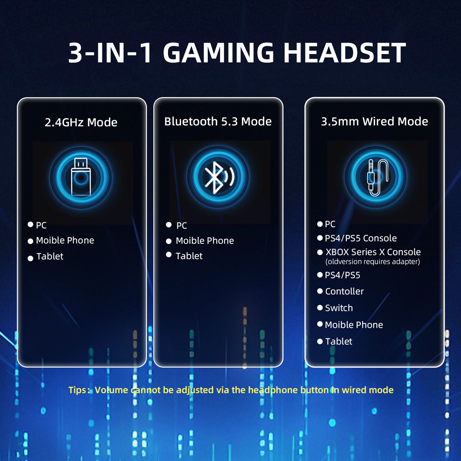 ATTACK SHARK L80PRO headset: 3-in-1 connectivity (2.4GHz, Bluetooth, wired) for PC, mobile, and console gaming.