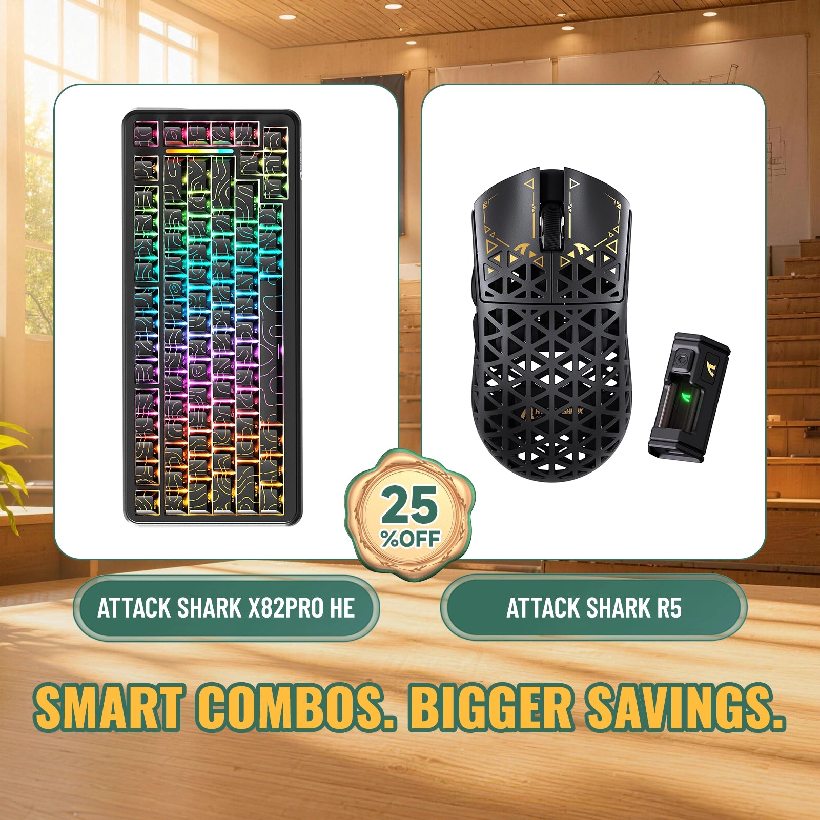 ATTACK SHARK X82 PRO HE Rapid Trigger Keyboard + R5 Carbon Fiber Wireless Gaming Mouse Bundle