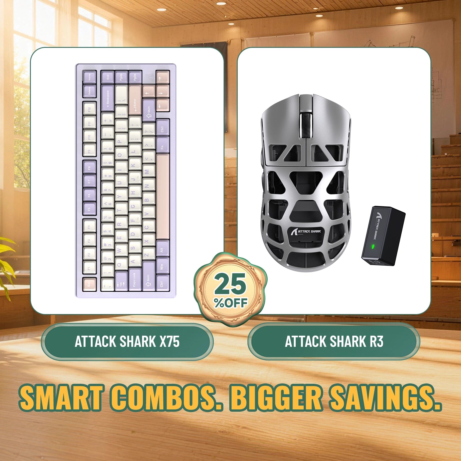 ATTACK SHARK X75 Full Aluminum Keyboard + R3 Magnesium Alloy Gaming Mouse Bundle