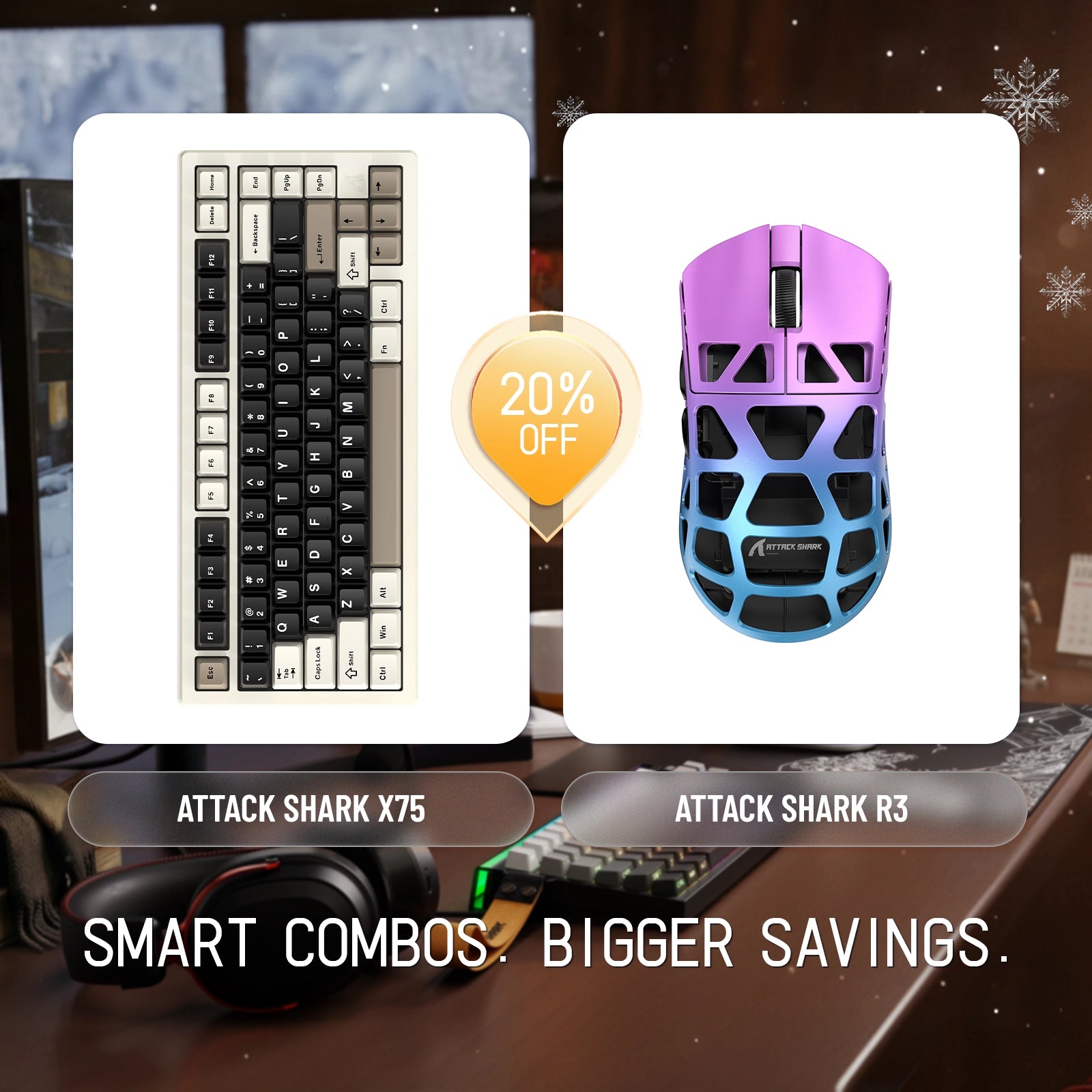 ATTACK SHARK X75 Full Aluminum Keyboard + R3 Magnesium Alloy Gaming Mouse Bundle