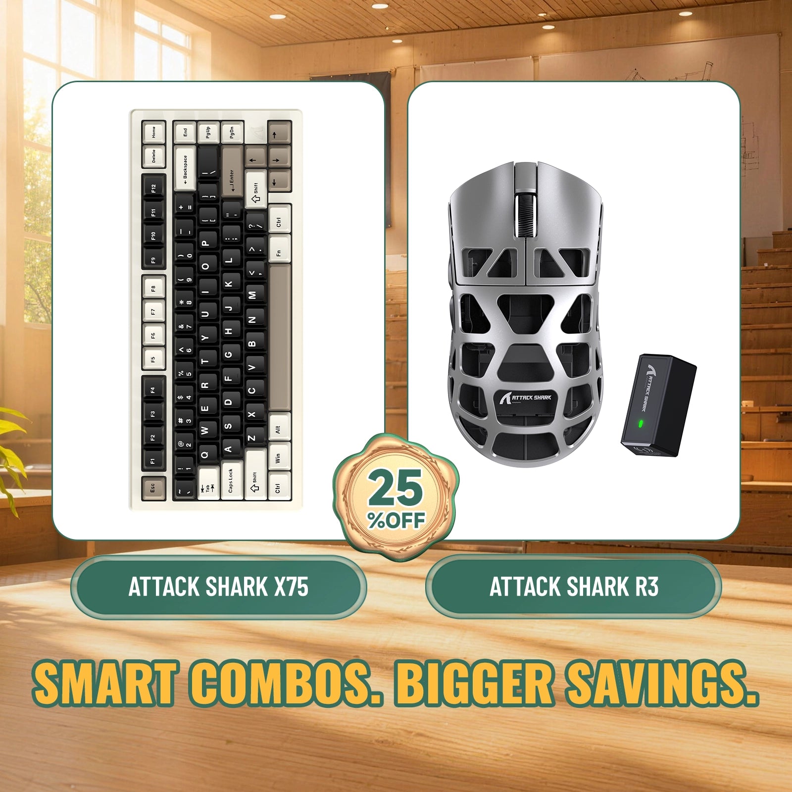 ATTACK SHARK X75 Full Aluminum Keyboard + R3 Magnesium Alloy Gaming Mouse Bundle