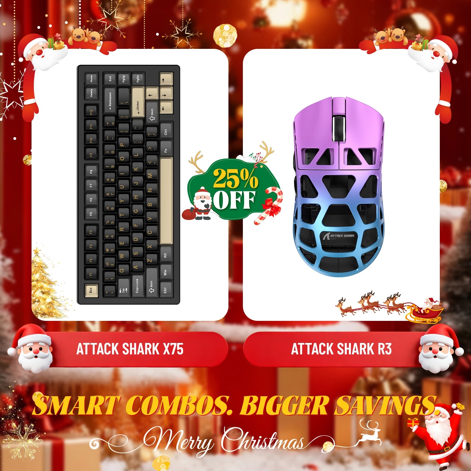 ATTACK SHARK X75 Full Aluminum Keyboard + R3 Magnesium Alloy Gaming Mouse Bundle