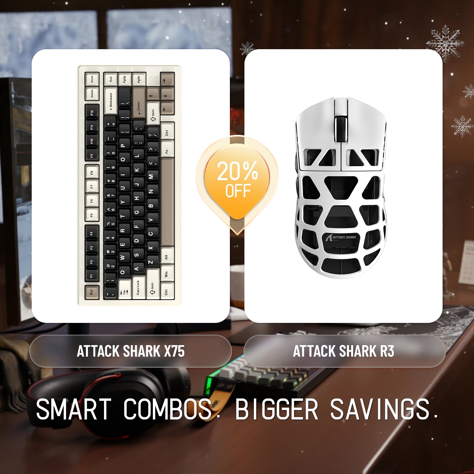 ATTACK SHARK X75 Full Aluminum Keyboard + R3 Magnesium Alloy Gaming Mouse Bundle