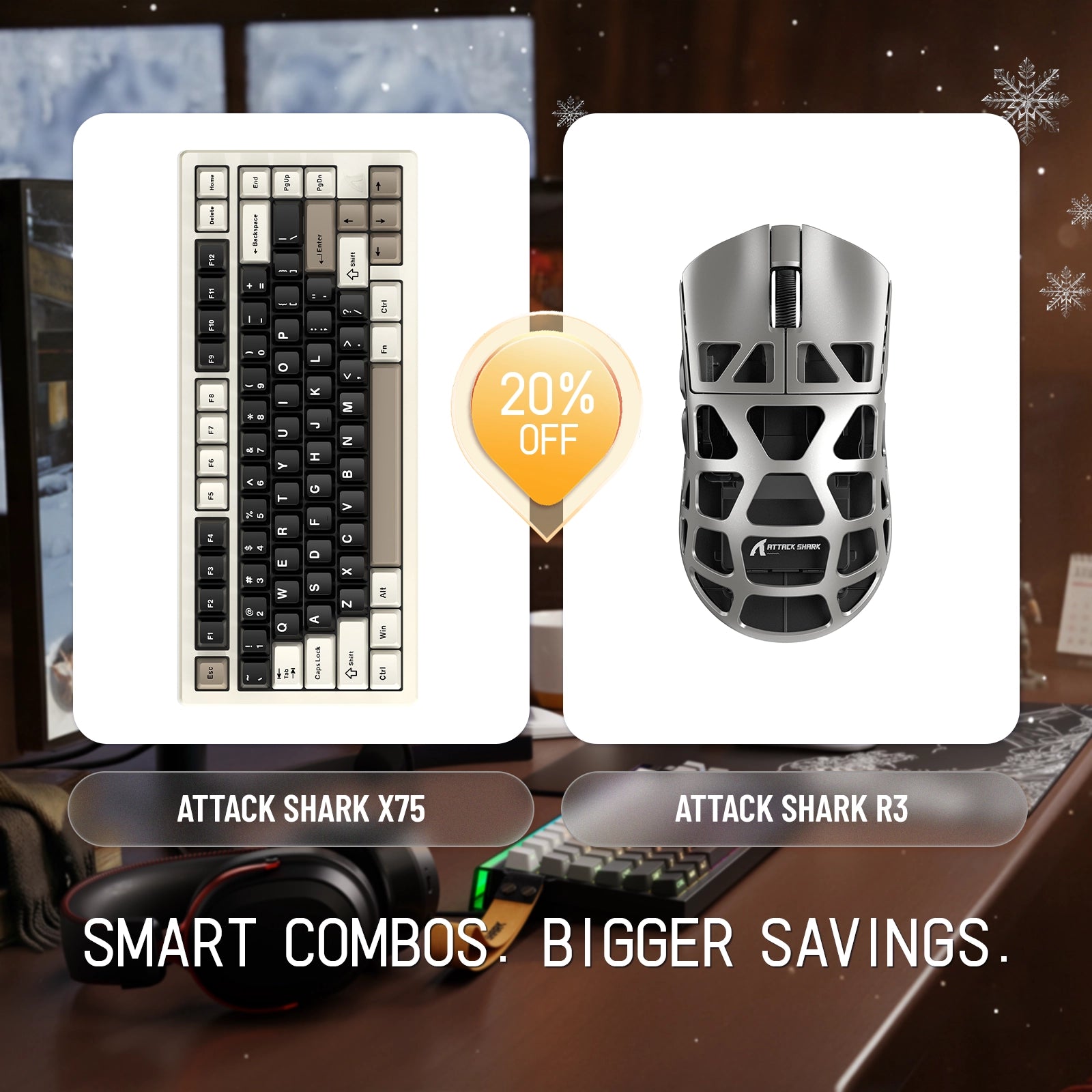 ATTACK SHARK X75 Full Aluminum Keyboard + R3 Magnesium Alloy Gaming Mouse Bundle