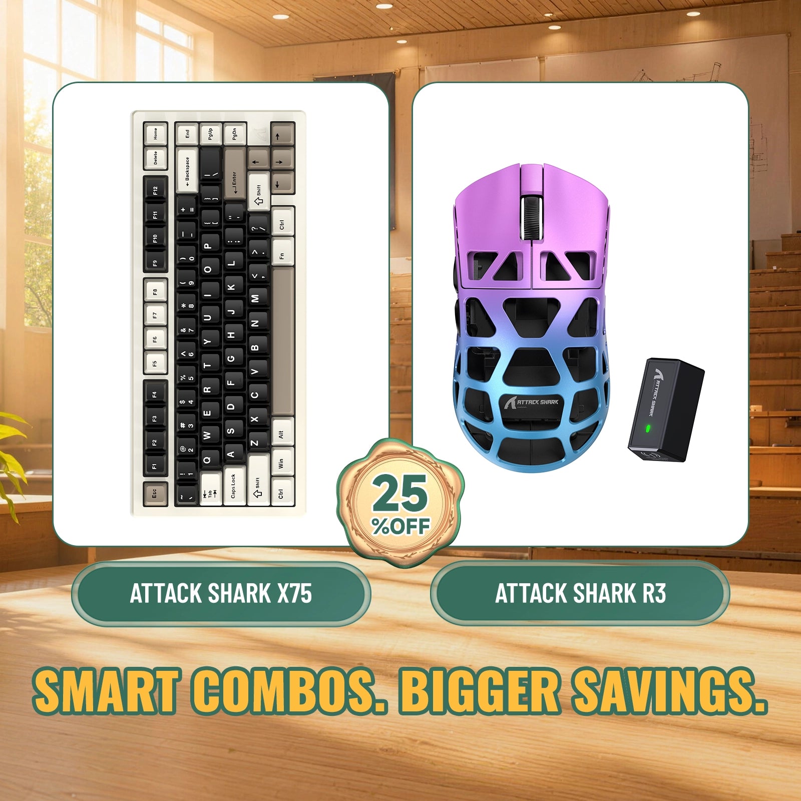 ATTACK SHARK X75 Full Aluminum Keyboard + R3 Magnesium Alloy Gaming Mouse Bundle