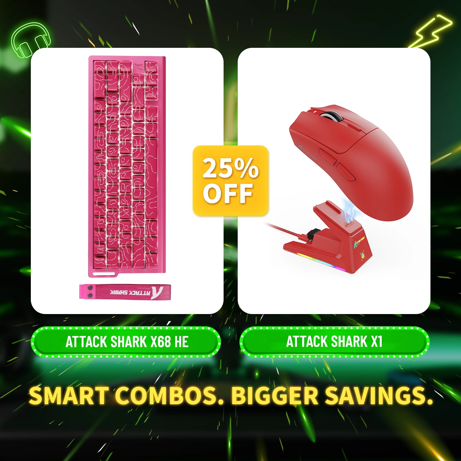 ATTACK SHARK X68HE Rapid Trigger Keyboard + X1 Wireless Gaming Mouse Bundle