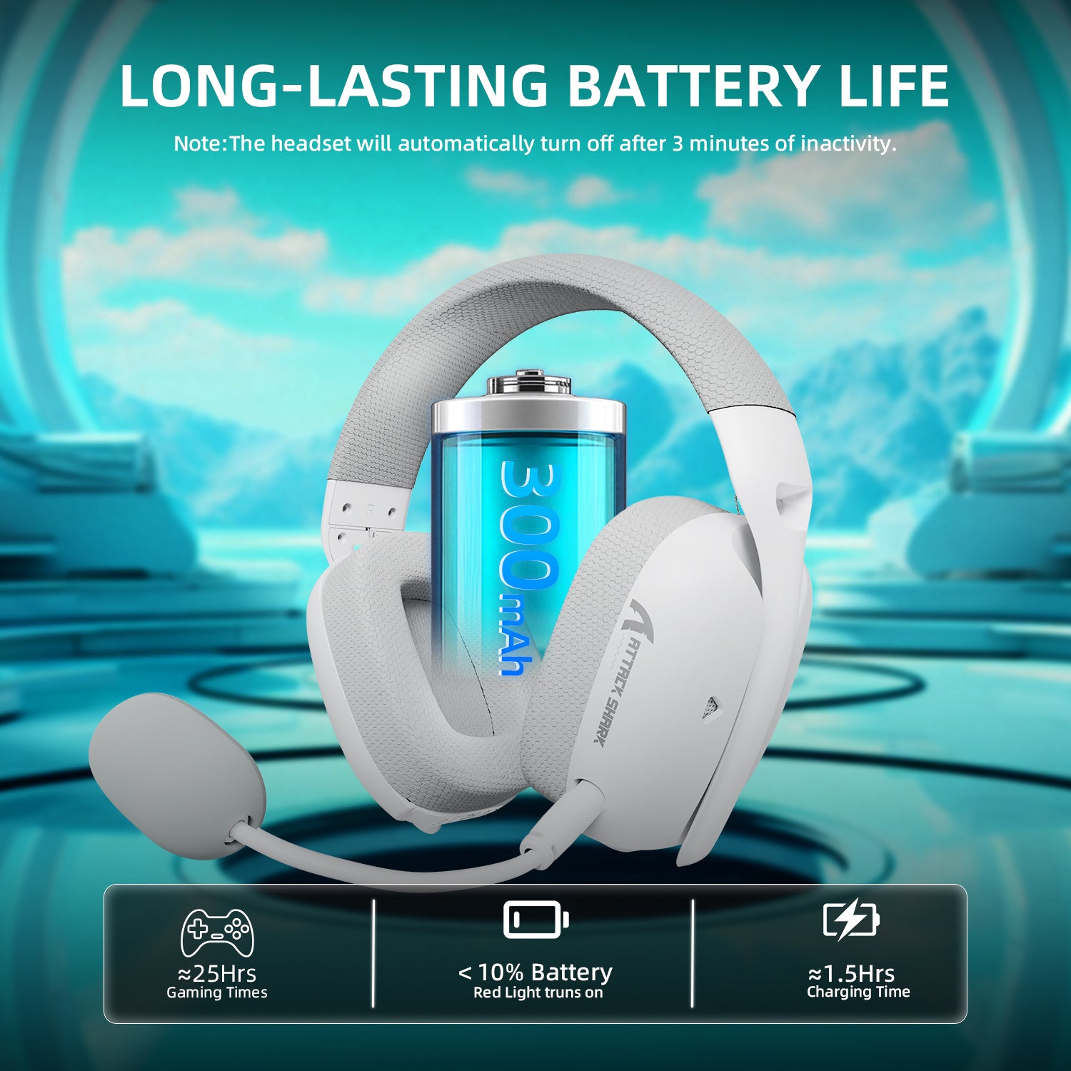 ATTACK SHARK L80PRO Headset Battery Life, 25 hrs, 300mAh