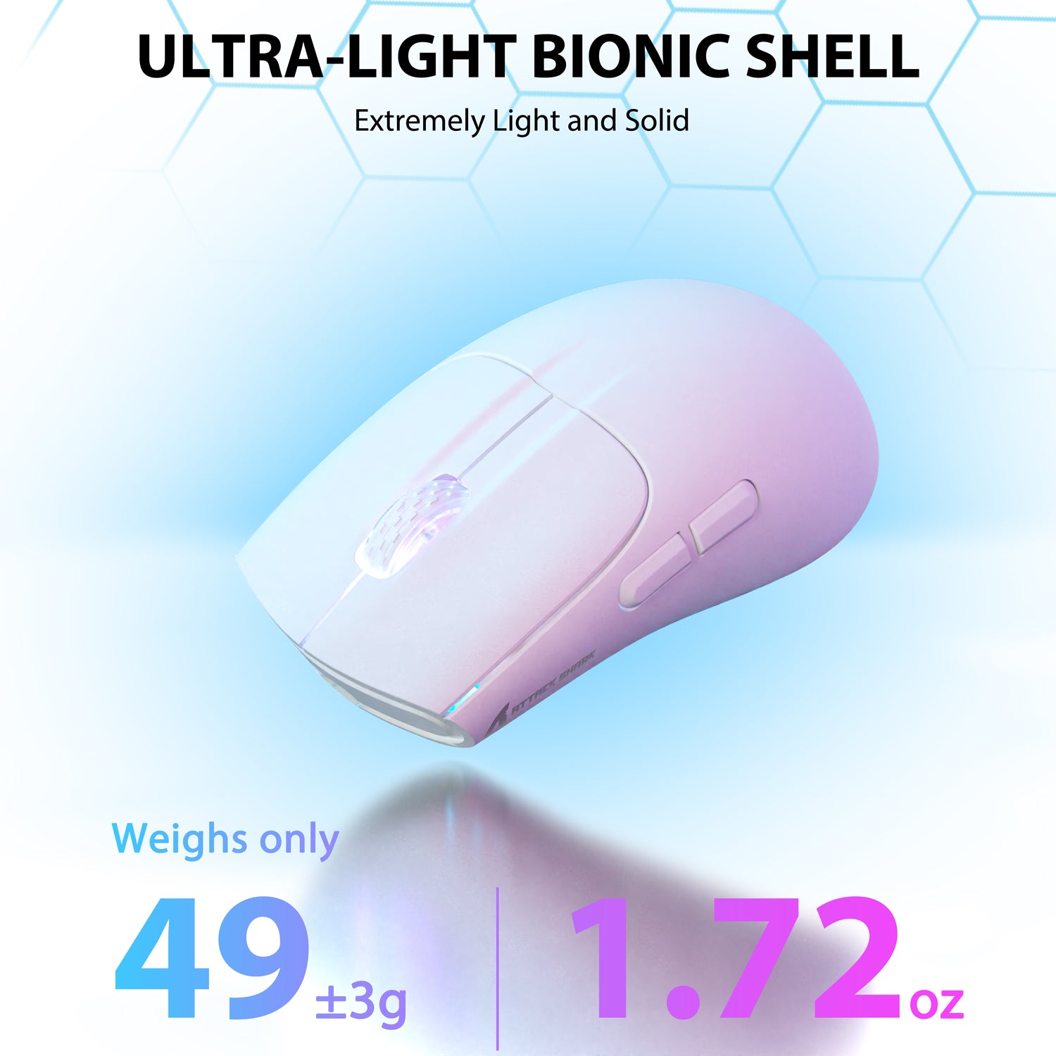 Attack Shark X5 wireless gaming mouse in white with ultra-light bionic shell design