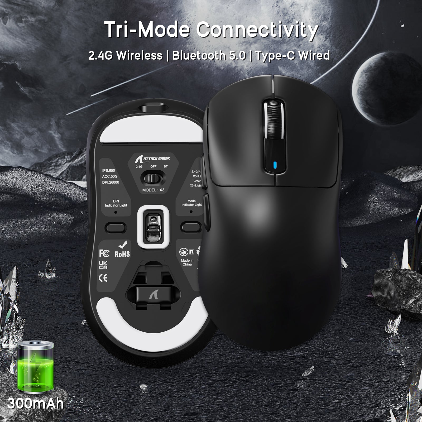 ATTACK SHARK X3 Wireless Gaming Mouse with Tri-Mode connectivity