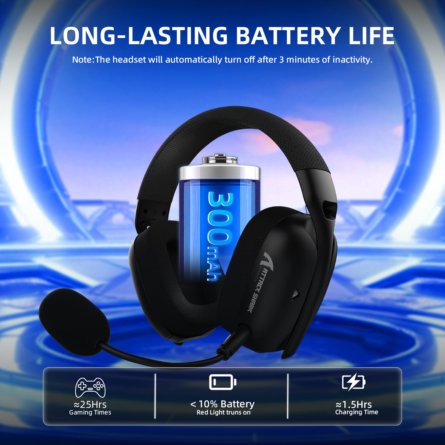 ATTACK SHARK L80PRO headset battery life: 25 hours, 300mAh
