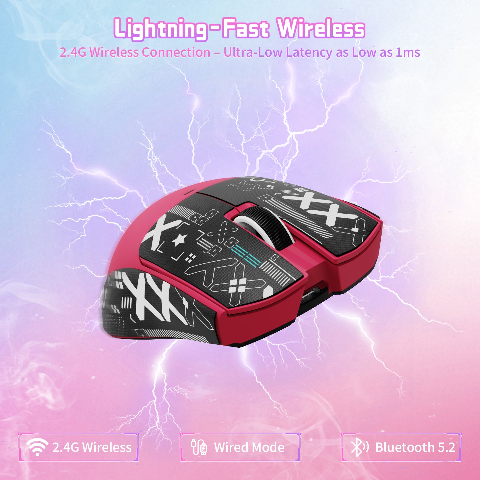 ATTACK SHARK X11SE Red Wireless Gaming Mouse, 2.4G, Wired, Bluetooth 5.2 connections, ultra-low latency