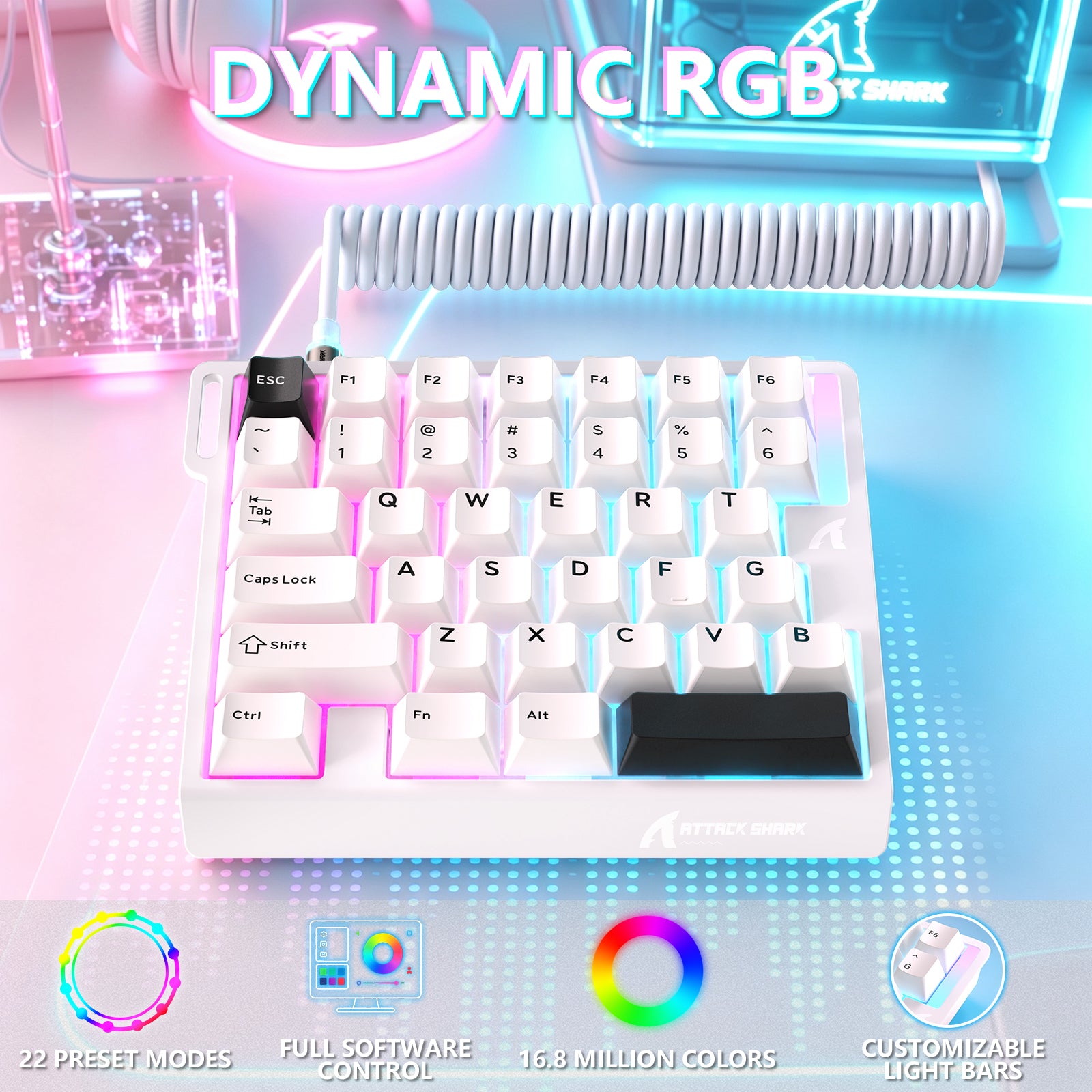 ATTACK SHARK M36 HE One-Handed Magnetic Switch Keyboard & C01 ULTRA LED Aviator Cable