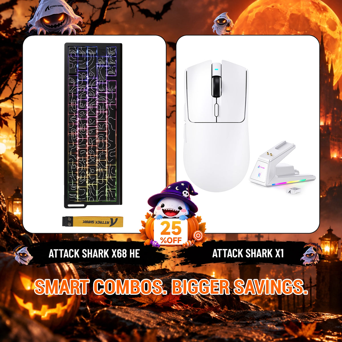 ATTACK SHARK X68HE Rapid Trigger Keyboard + X1 Wireless Gaming Mouse Bundle