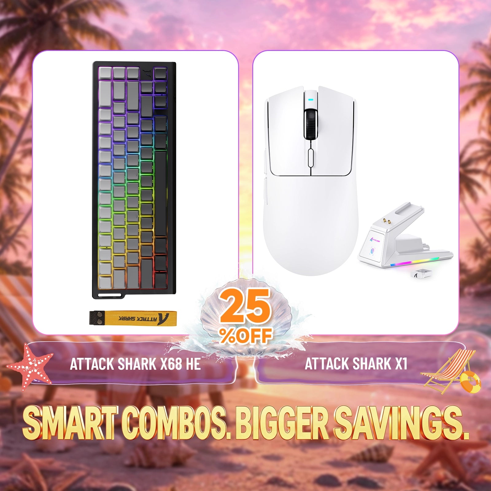 ATTACK SHARK X68HE Rapid Trigger Keyboard + X1 Wireless Gaming Mouse Bundle