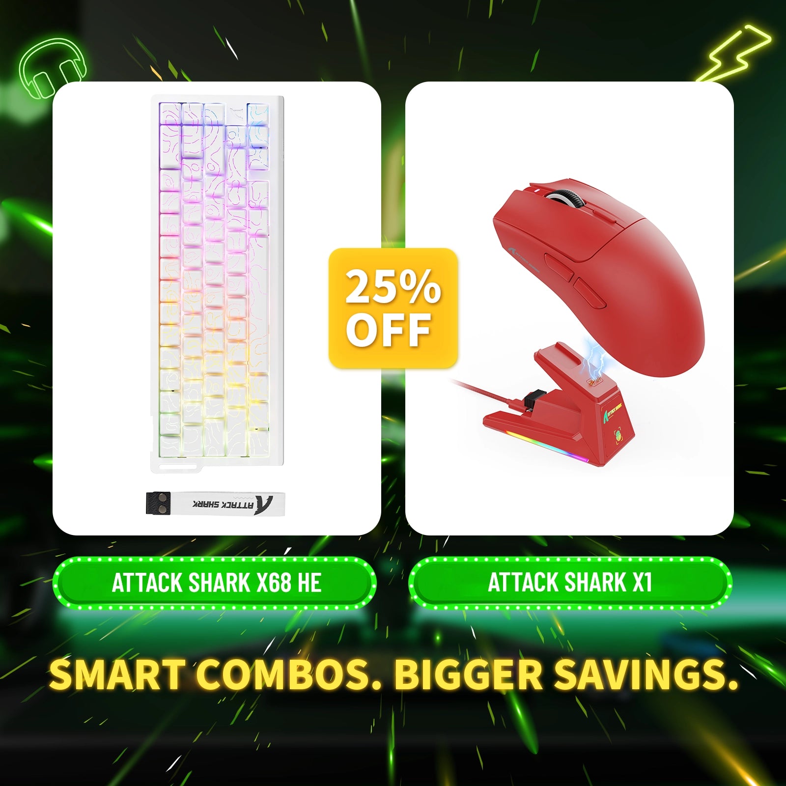 ATTACK SHARK X68HE Rapid Trigger Keyboard + X1 Wireless Gaming Mouse Bundle