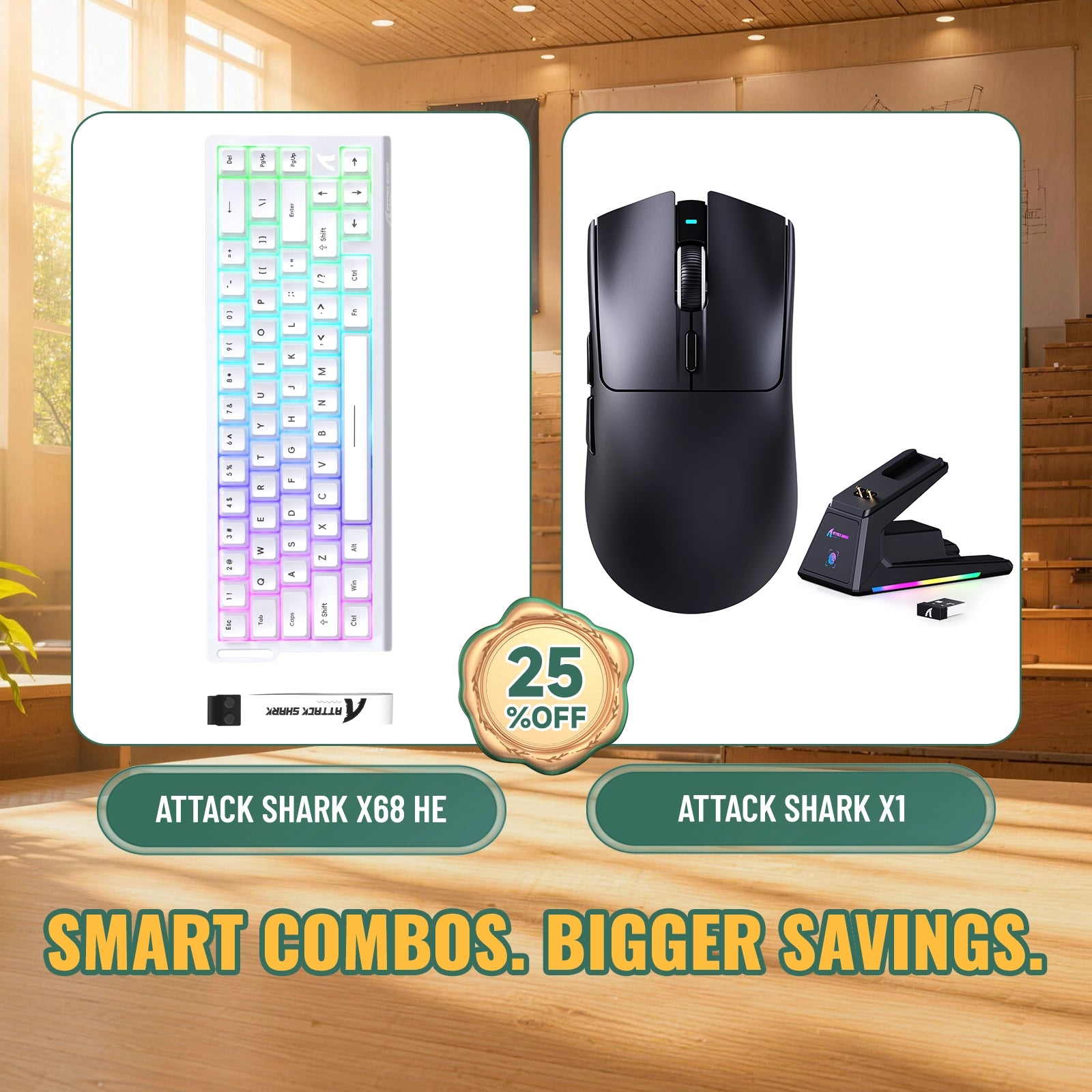 ATTACK SHARK X68HE Rapid Trigger Keyboard + X1 Wireless Gaming Mouse Bundle