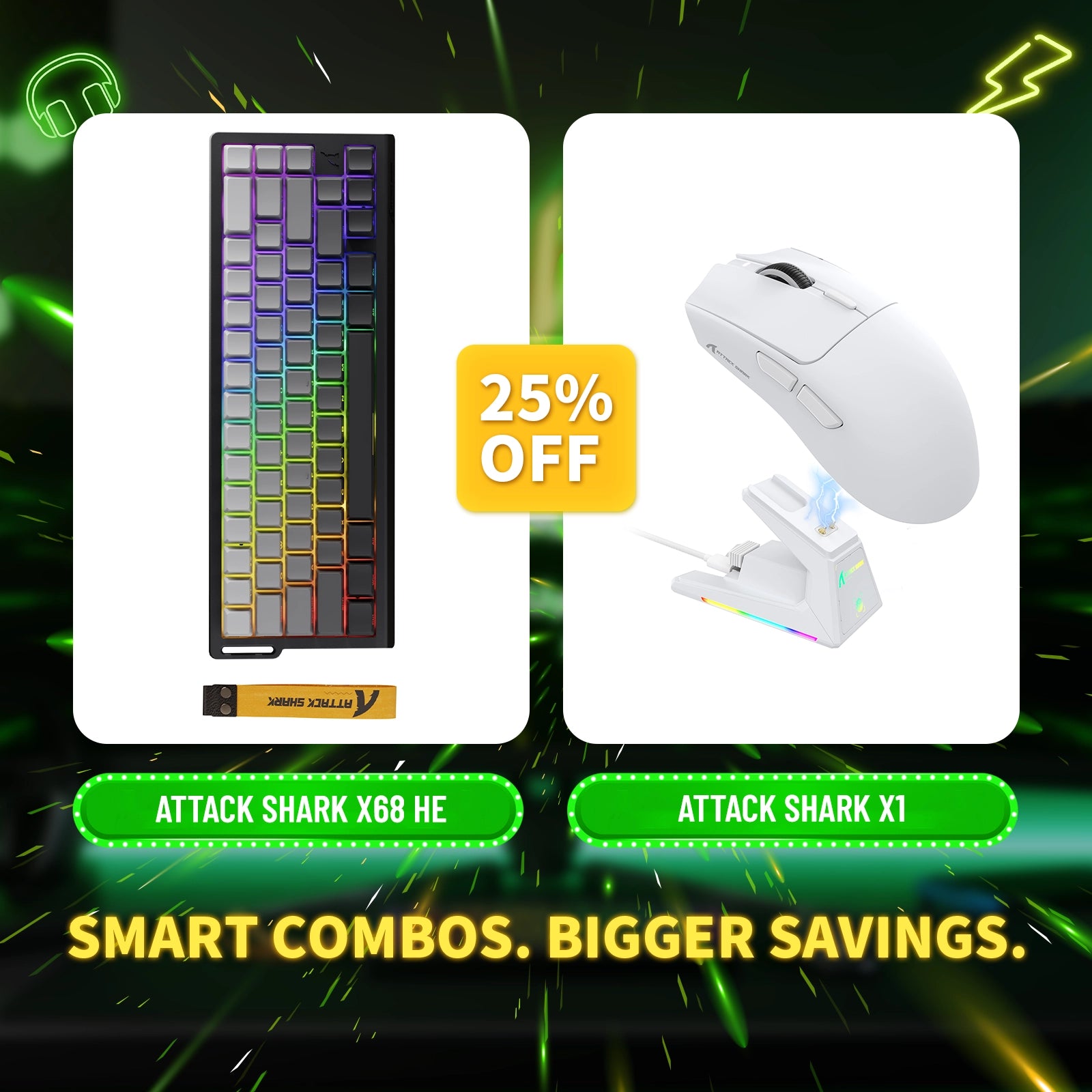 ATTACK SHARK X68HE Rapid Trigger Keyboard + X1 Wireless Gaming Mouse Bundle