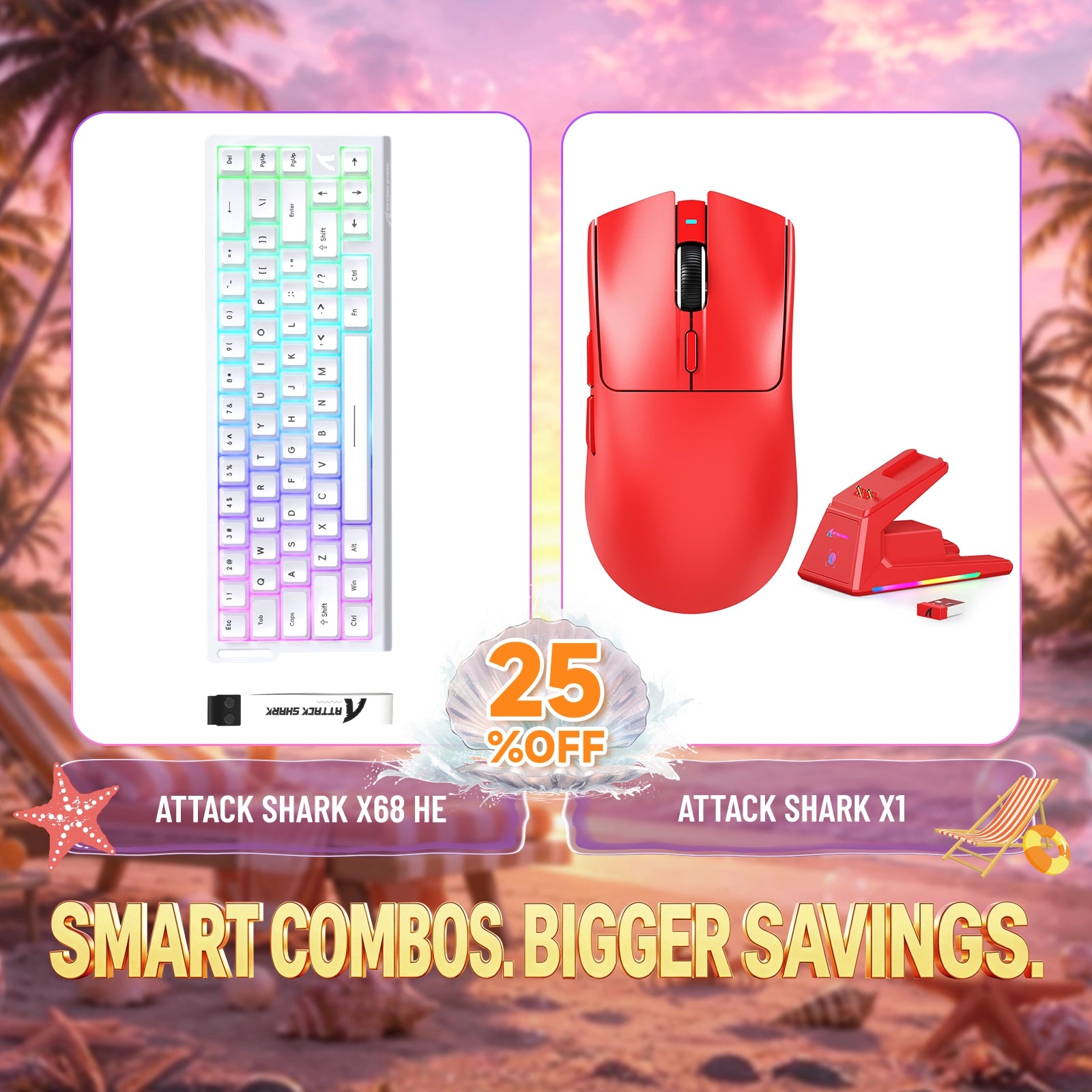 ATTACK SHARK X68HE Rapid Trigger Keyboard + X1 Wireless Gaming Mouse Bundle