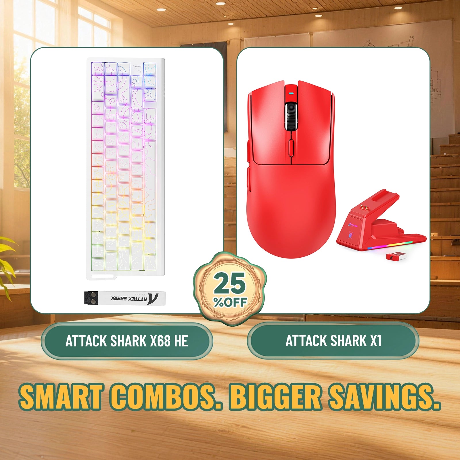 ATTACK SHARK X68HE Rapid Trigger Keyboard + X1 Wireless Gaming Mouse Bundle