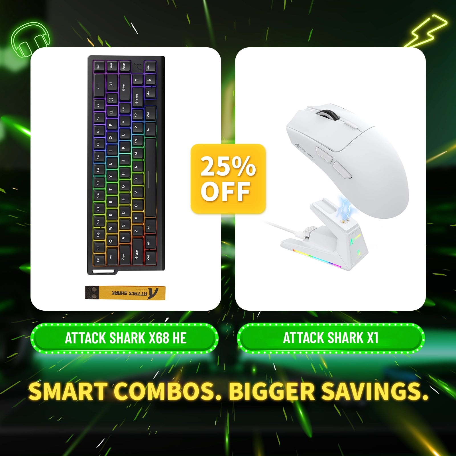 ATTACK SHARK X68HE Rapid Trigger Keyboard + X1 Wireless Gaming Mouse Bundle