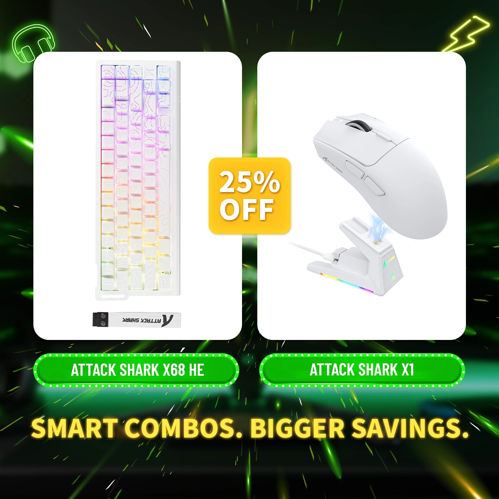 ATTACK SHARK X68HE Rapid Trigger Keyboard + X1 Wireless Gaming Mouse Bundle